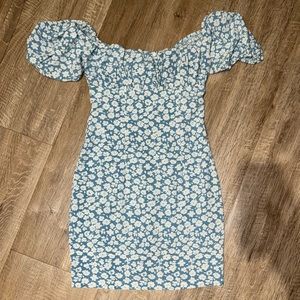 Fashion Nova Vintage Light Blue Floral Mini Dress